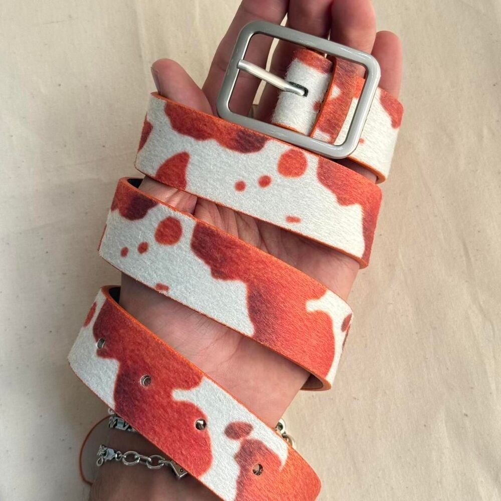 y2k cowhide cow print brown and white grunge belt